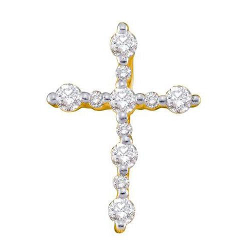 14KT Yellow Gold 0.32CTW ROUND DIAMOND LADIES FASHION CROSS PENDANT