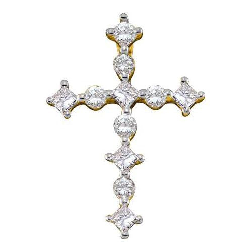 14KT Yellow Gold 0.45CTW ROUND DIAMOND LADIES CROSS PENDANT