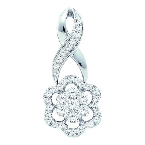 14KT White Gold 0.50CTW ROUND DIAMOND LADIES FLOWER PENDANT