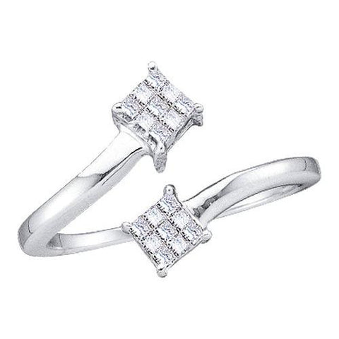 14KT White Gold 0.20CTW PRINCESS DIAMOND LADIES FASHION 2SQUARE RING