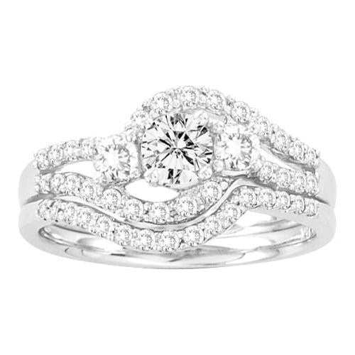 14K White-gold 1.00CTW DIAMOND 0.33CT ROUND CENTER  BRIDAL  SET