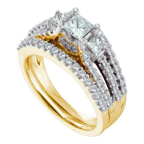 14K Yellow-gold 1.28CTW DIAMOND 0.40CT CENTER PRINCESS BRIDAL SET