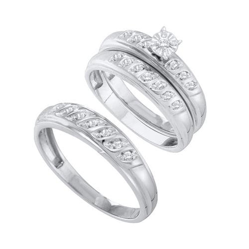 10K White-gold 0.25CT DIAMOND ROUND CENTER TRIO SET