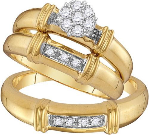 10K Yellow-gold 0.25CTW DIAMOND  CLUSTER TRIO SET