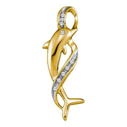 10KT Yellow Gold Two Tone 0.05CTW DIAMOND DOLPHIN LADIES  PENDANT