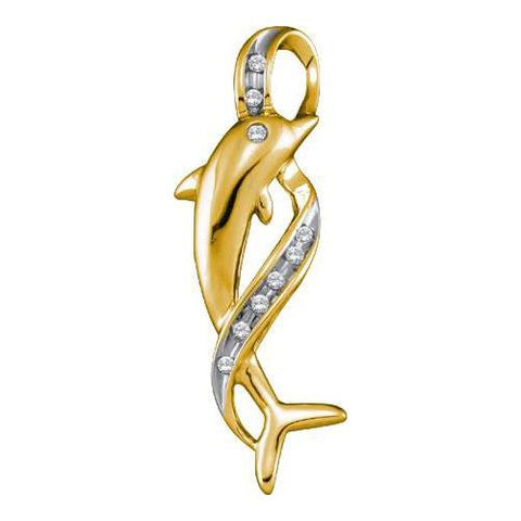 10KT Yellow Gold Two Tone 0.05CTW DIAMOND DOLPHIN LADIES  PENDANT