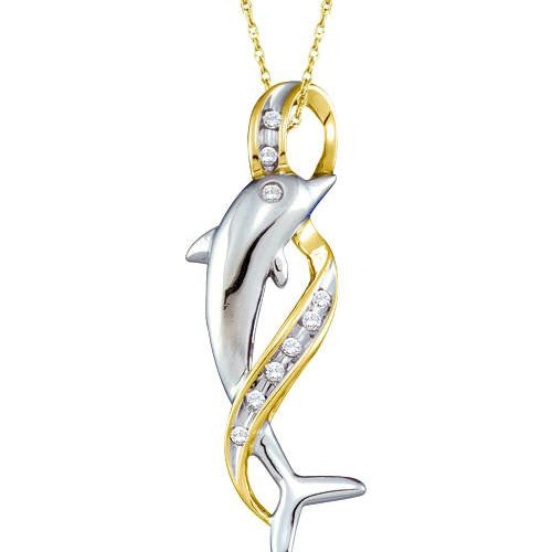 10KT White Gold 0.05CTW ROUND DIAMOND DOLPHIN LADIES FASHION PENDANT