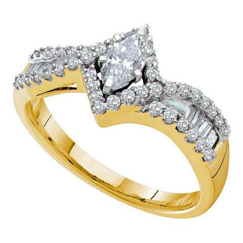 14K Yellow-gold 0.75CTW DIAMOND 0.33CTW MARQUISE CENTER BRIDAL RING