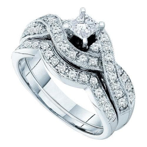 14K White-gold 0.77CTW DIAMOND 0.33CT CENTER PRINCESS BRIDAL SET