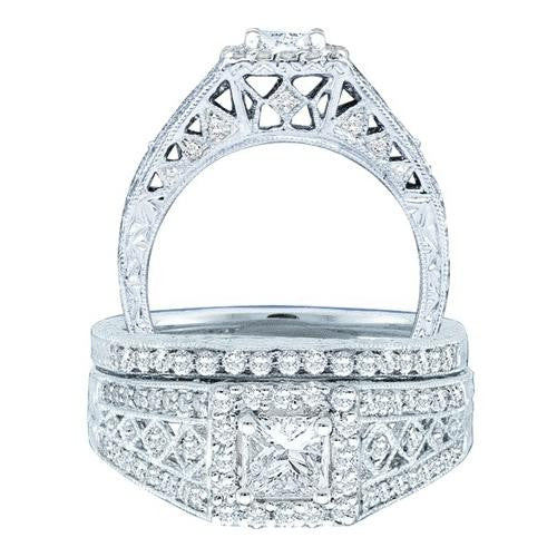 14K White-gold 0.90CT DIAMOND 0.44CT CENTER PRINCESS BRIDAL SET