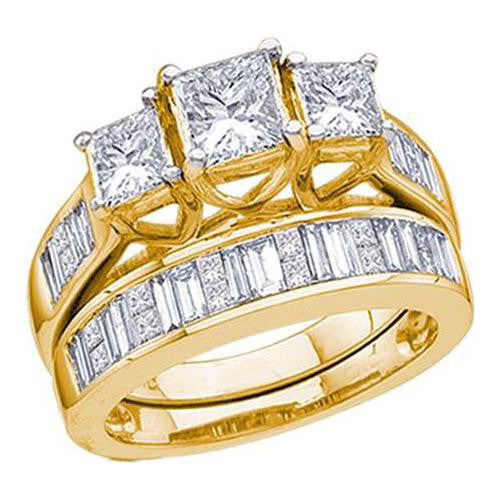 14KT Yellow Gold 2.00CTW DIAMOND 0.60CT PRINCESS CENTER  BRIDAL SET