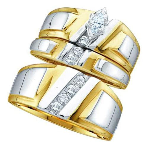 14K Yellow-gold 0.25CTW DIAMOND TRIO SET WITH 0.07CT CENTER MARQUISE