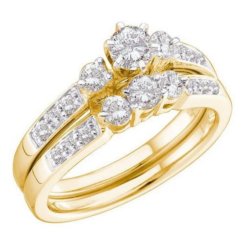 14KT Yellow Gold 0.94CTW DIAMOND 0.25CT CENTER ROUND BRIDAL SET