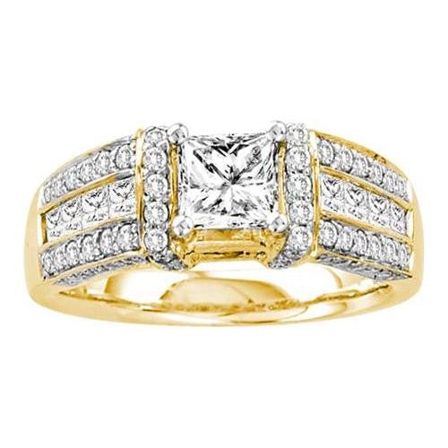 14KT Yellow Gold 1.95CTW DIAMOND 0.75CT CENTRE PRINCESS BRIDAL  RING