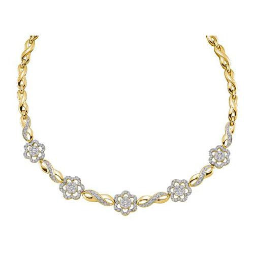 14KT Yellow Gold 2.00CTW DIAMOND LADIES FLOWER NECKLACE