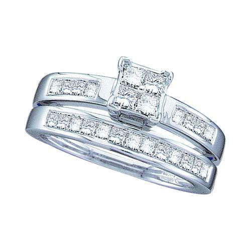 14KT White Gold 1.00CTW DIAMOND LADIES BRIDAL SET SQUARE HEAD WITH 4 PRINCESS