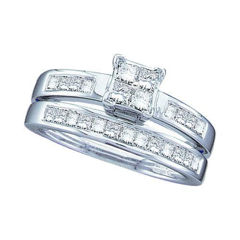 14KT White Gold 1.00CTW DIAMOND LADIES BRIDAL SET SQUARE HEAD WITH 4 PRINCESS