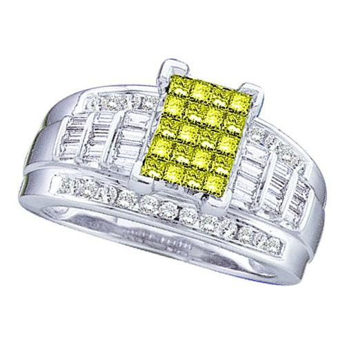 14KT White Gold 2.00CTW YELLOW PRINCESS ROUND BAGGUETTE DIAMOND LADIES INVISIBLE RING