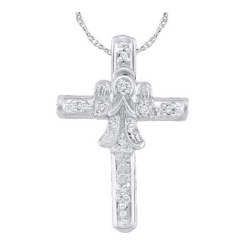 10KT White Gold 0.05CTW DIAMOND CROSS PENDANT