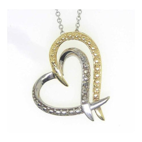 10KT Yellow Gold Two Tone 0.15CTW-DIAMOND HEART PENDENT