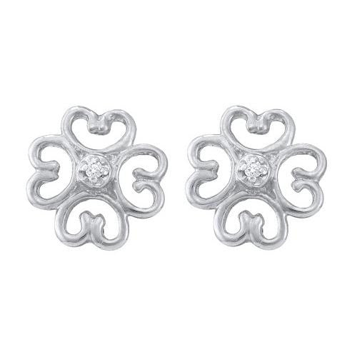 10KT White Gold 0.01CTW DIAMOND FLOWER EARING