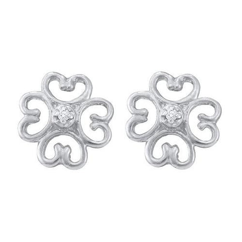 10KT White Gold 0.01CTW DIAMOND FLOWER EARING