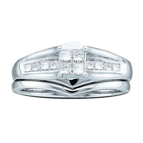 14KT White Gold 0.49CTW DIAMOND BRIDAL SET WITH PRINCESS CENTER