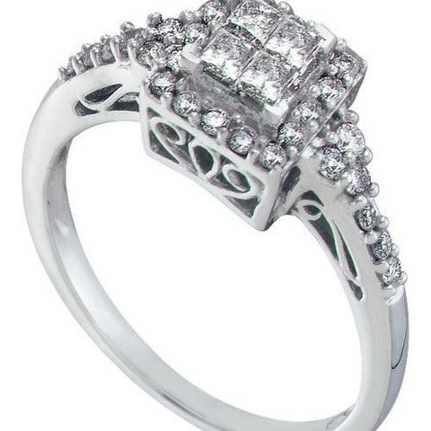 14KT White Gold 0.48CTW ROUND PRINCESS DIAMOND LADIES FASHION RING