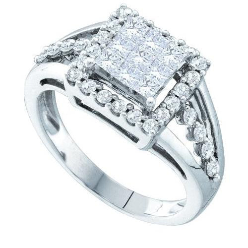 14KT White Gold 1.00CTW PRINCESS ROUND DIAMOND LADIES FASHION RING