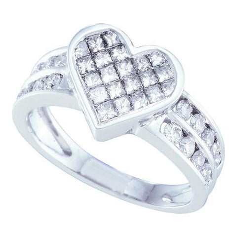 14K White-gold 1.00CT  DIAMOND LADIES HEART RING