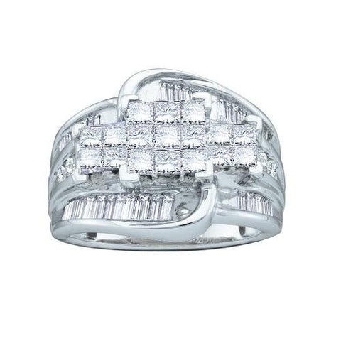 14KT White Gold 2.00CTW ROUND BAGGUETTE PRINCESS DIAMOND LADIES INVISIBLE RING