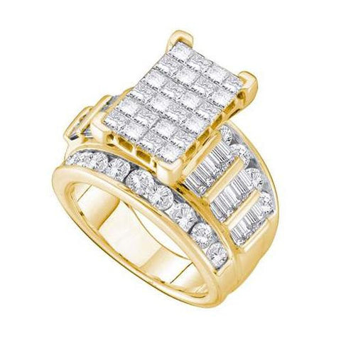 14KT Yellow Gold 4.00CTW PRINCESS BAGGUETTE ROUND DIAMOND INVISIBLE RING