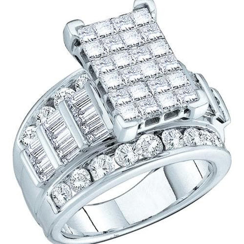 14KT White Gold 5.00CTW PRINCESS BAGGUETTE ROUND DIAMOND RING