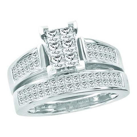 14KT White Gold 1.50CTW PRINCESS DIAMOND LADIES BRIDAL SET