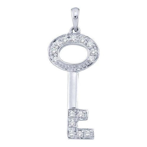 14KT White Gold 0.11CTW ROUND DIAMOND LADIES KEY PENDANT