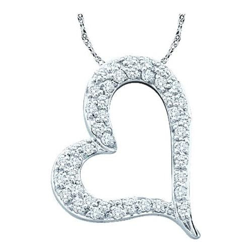 10K White-gold 0.34CTW ROUND DIAMOND LADIES  HEART PENDANT