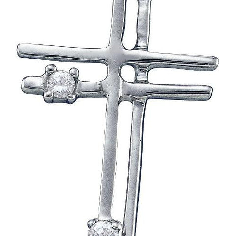 14KT White Gold 0.04CTW ROUND DIAMOND LADIES CROSS PENDANT