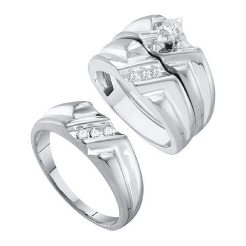 10K White-gold 0.25CTW DIAMOND LADIES TRIO SET WITH 0.07CT MARQUES CENTER