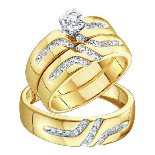 10KT Yellow Gold 0.28CTW  DIAMOND ROUND CENTER TRIO SET