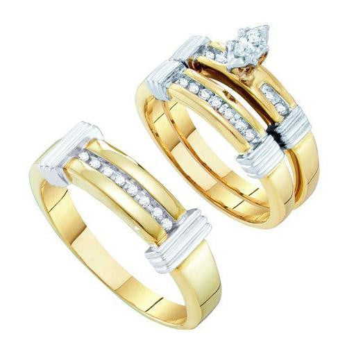 10K Yellow-gold 0.22CTW CENTER MARQUES  DIAMOND TRIO SET