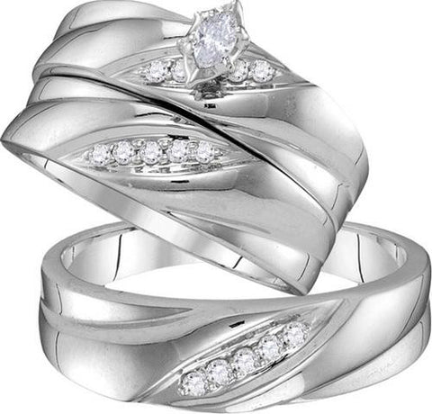 10KT White Gold 0.25CTW DIAMOND MARQUES CENTER TRIO SET