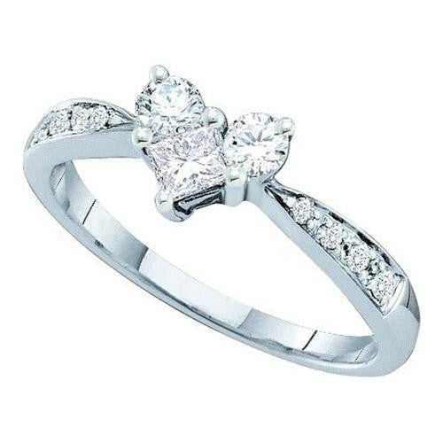 14KT White Gold 0.54CT ROUND DIAMOND LADIES PRINCESS HEART RING