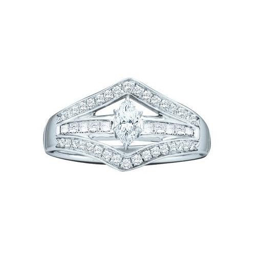 14KT White Gold 0.51CTW DIAMOND BRIDAL RING WITH 0.15CT MARQUISE CENTER