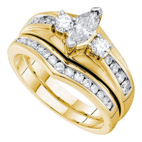 14K Yellow-gold 1.00CT DIAMOND  0.40CT CENTER MARQUISE  BRIDAL SET