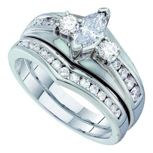 14K White-gold 1.00CTW DIAMOND BRIDAL SET WITH 0.40CT MARQUISE CENTER