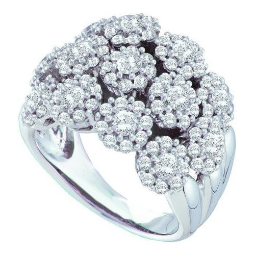 14KT White Gold 2.21CTW ROUND DIAMOND LADIES FASHION FLOWER RING