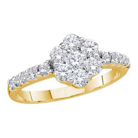 14KT Yellow Gold 1.01CTW ROUND DIAMOND LADIES FLOWER RING