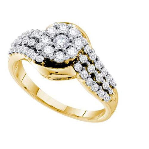 14KT Yellow Gold 0.76CTW ROUND DIAMOND LADIES FLOWER BRIDAL RING