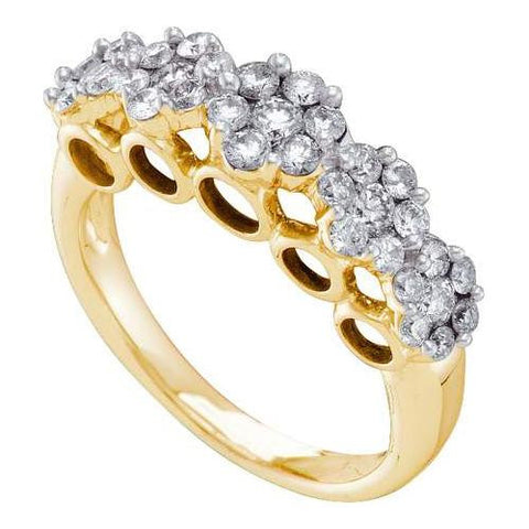 14KT Yellow Gold 0.76CTW ROUND DIAMOND 5  FLOWER RING