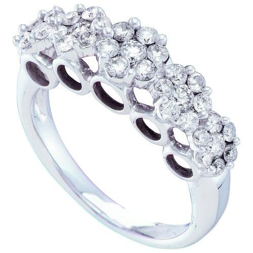 14KT White Gold 1.05CTW  DIAMOND LADIES 5 FLOWER RING